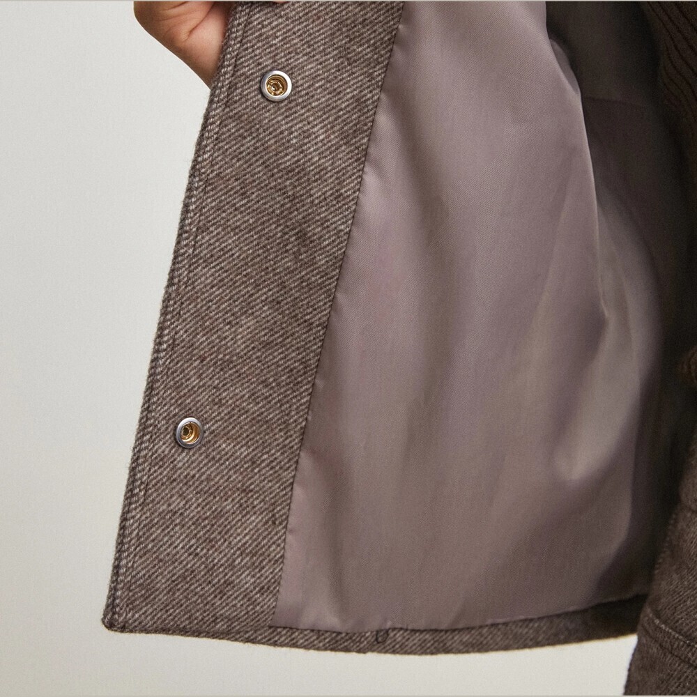 Tan Heathered Wool Blend Contrast Collar Snap Front Jacket - Picture 6 of 6